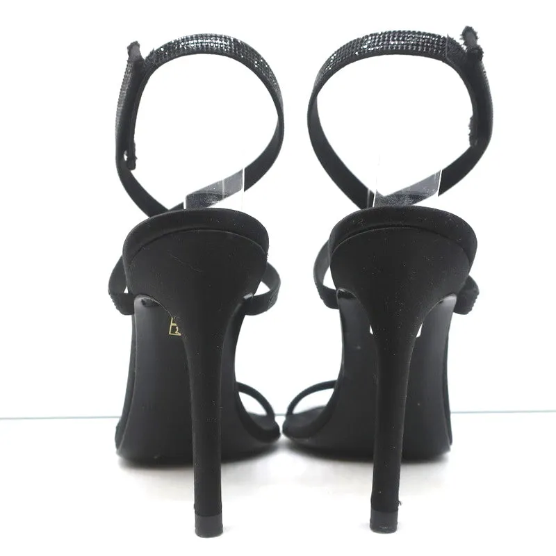 Pedro Garcia Ankle Strap Sandals Clara Black Crystal-Embellished Satin Size 37
