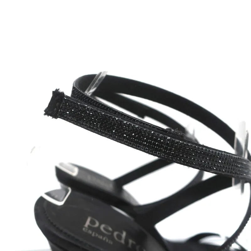 Pedro Garcia Ankle Strap Sandals Clara Black Crystal-Embellished Satin Size 37