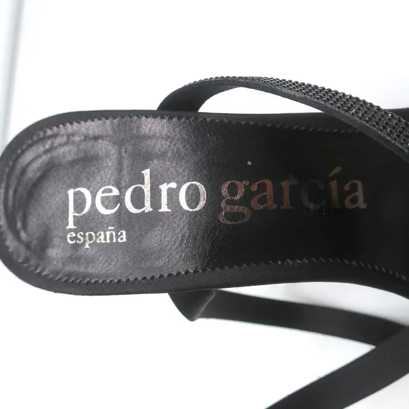 Pedro Garcia Ankle Strap Sandals Clara Black Crystal-Embellished Satin Size 37