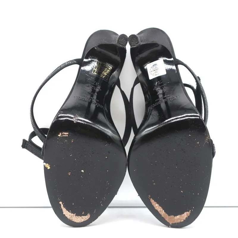 Pedro Garcia Ankle Strap Sandals Clara Black Crystal-Embellished Satin Size 37