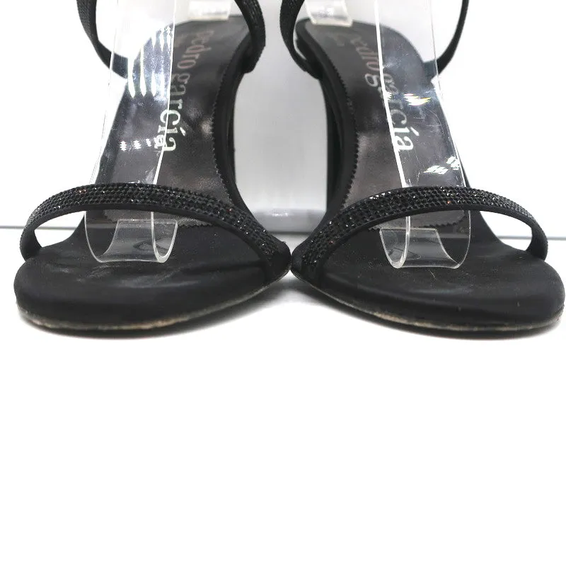 Pedro Garcia Ankle Strap Sandals Clara Black Crystal-Embellished Satin Size 37
