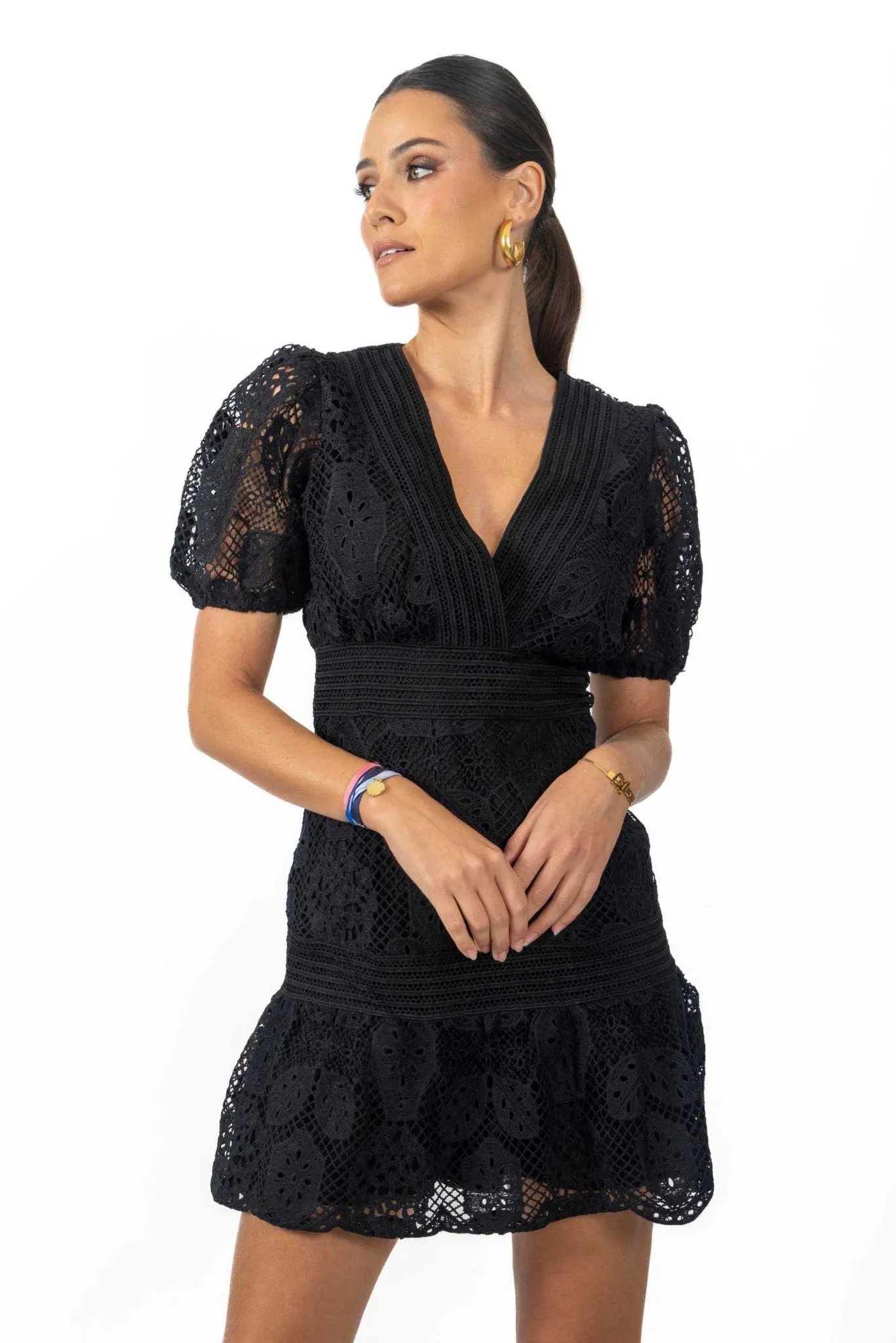 Pia Short Women's Dress In Black Lace