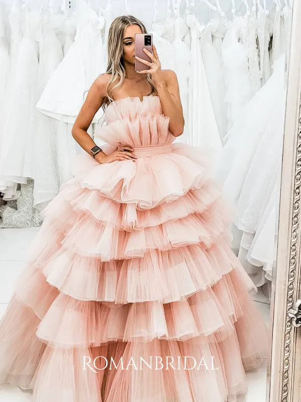 Pink Princess Thousand-layer Strapless Puffy Tulle Ball Gowns Prom Dresses, WGP132