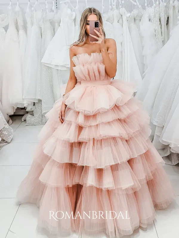 Pink Princess Thousand-layer Strapless Puffy Tulle Ball Gowns Prom Dresses, WGP132