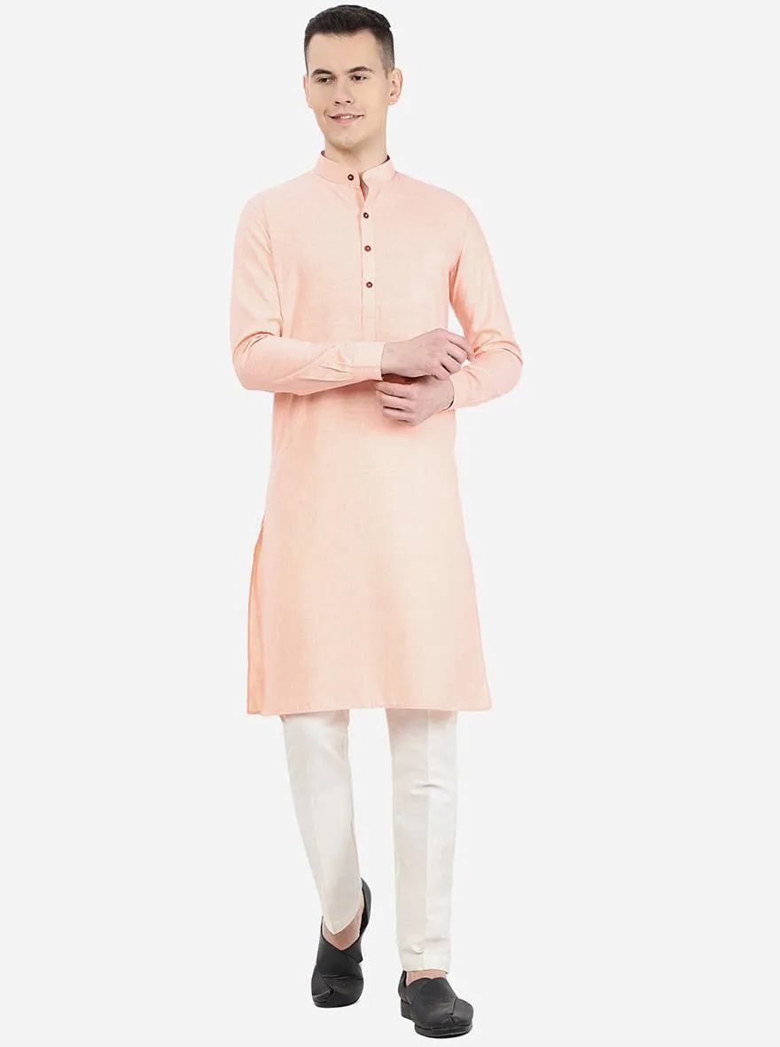 Pink Self Textured Regular Fit Modi Kurta | JadeBlue