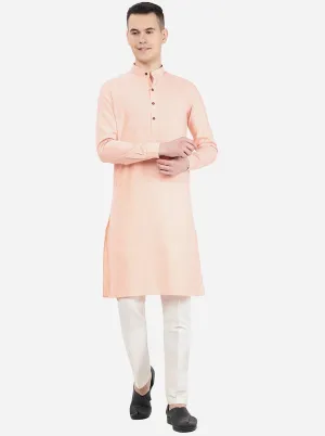 Pink Self Textured Regular Fit Modi Kurta | JadeBlue