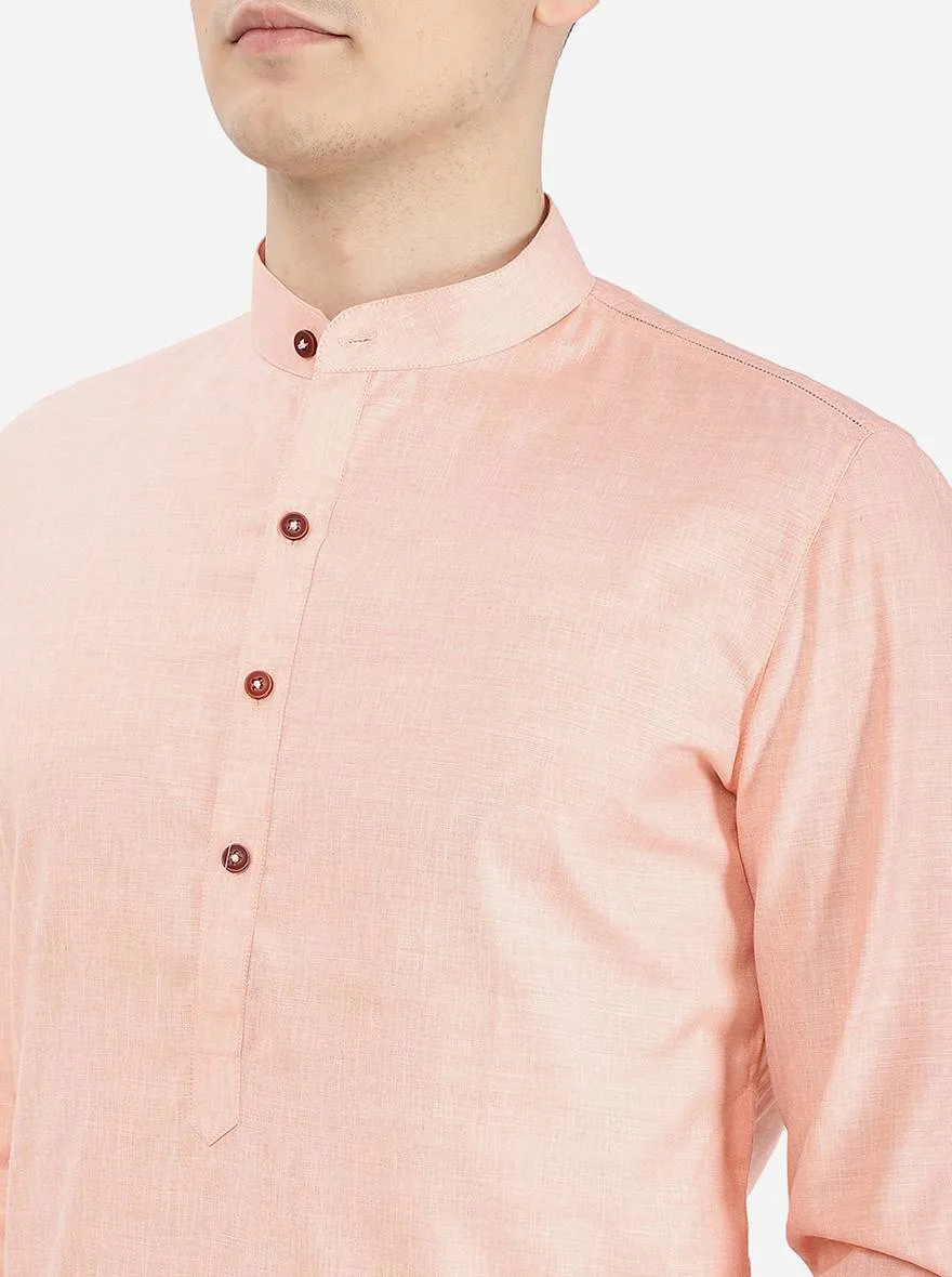 Pink Self Textured Regular Fit Modi Kurta | JadeBlue