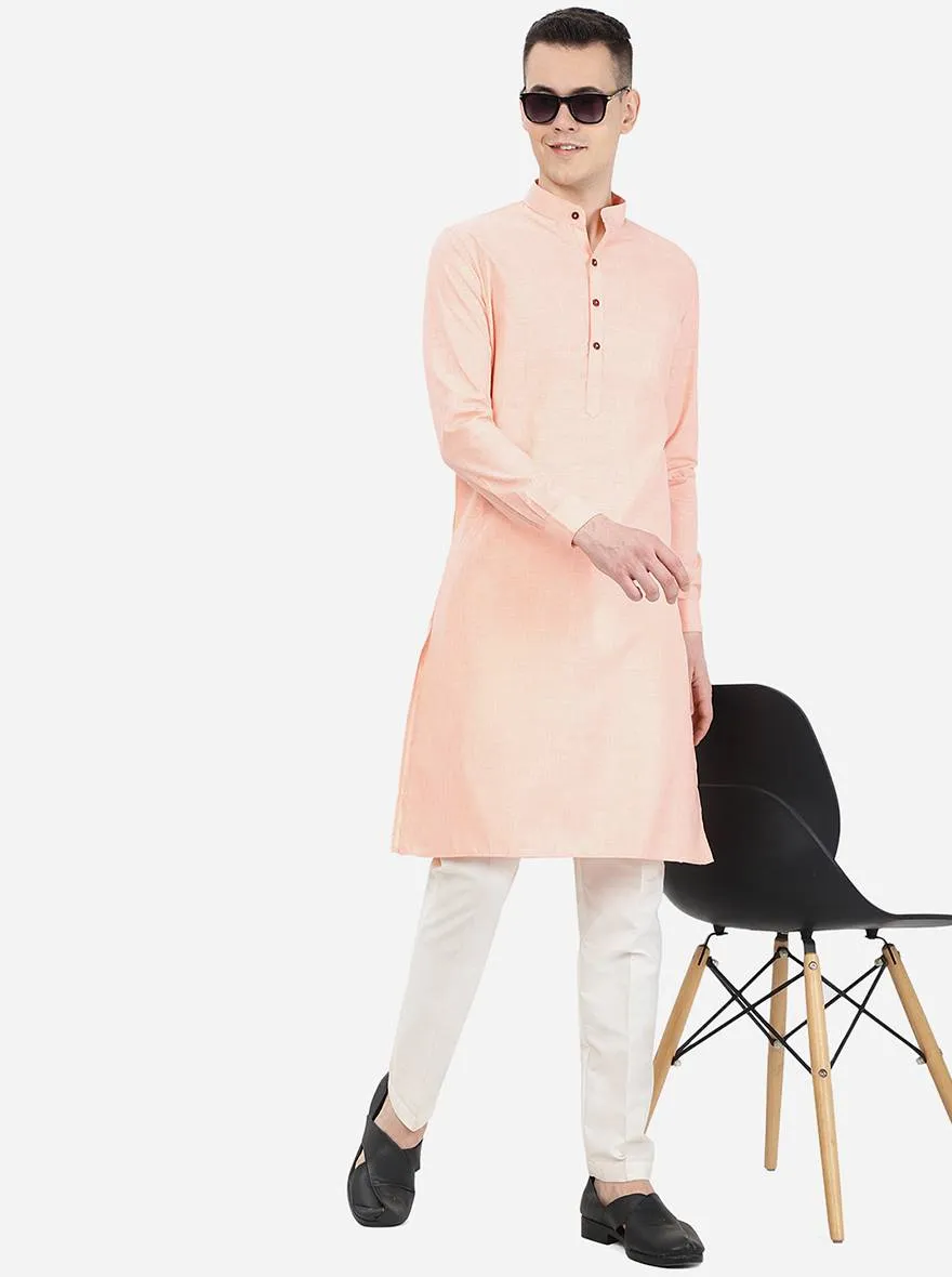 Pink Self Textured Regular Fit Modi Kurta | JadeBlue