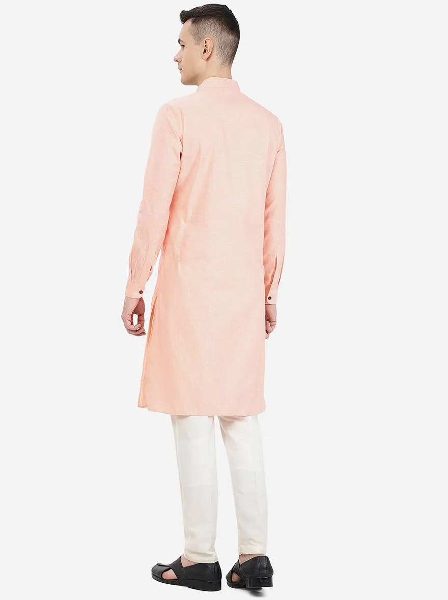Pink Self Textured Regular Fit Modi Kurta | JadeBlue