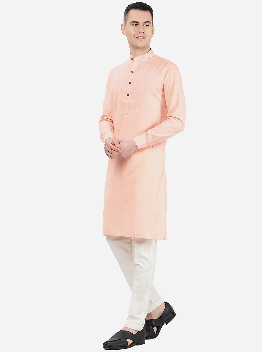 Pink Self Textured Regular Fit Modi Kurta | JadeBlue