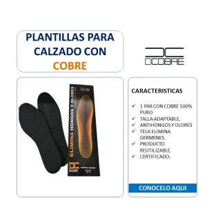 Plantillas COBRE  elimina olor y absorbe humedad   (12 pares pack x mayor)