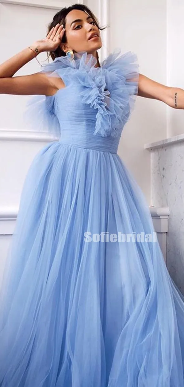 Popular A-line Tulle Simple Long Prom Dresses,For Party,SFPD0120