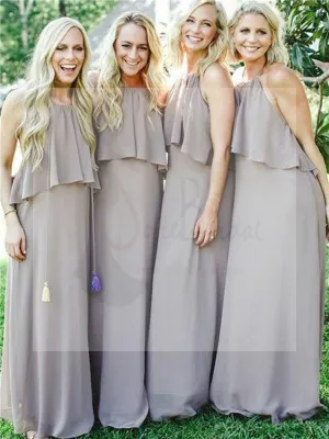 Popular Cheap Floor-length Junior Halter Long Bridesmaid Dresses, WG40
