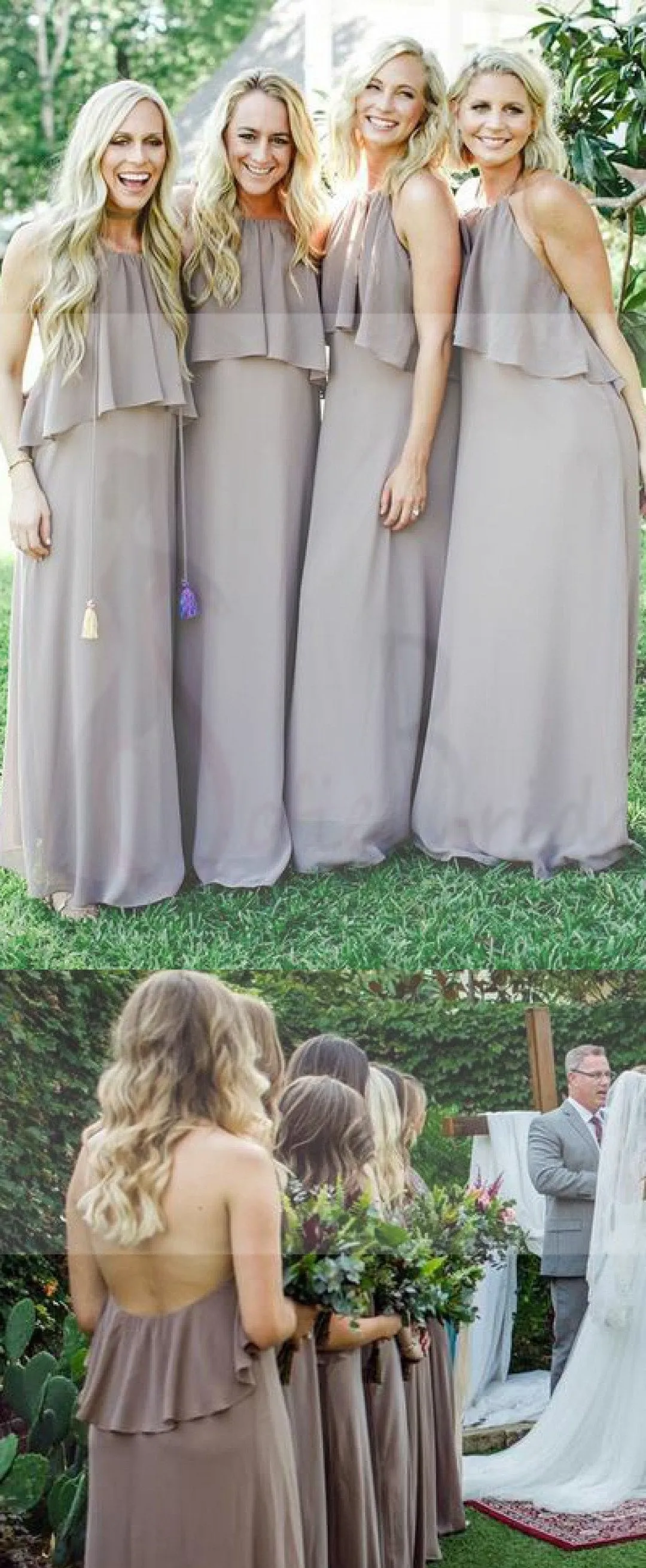 Popular Cheap Floor-length Junior Halter Long Bridesmaid Dresses, WG40