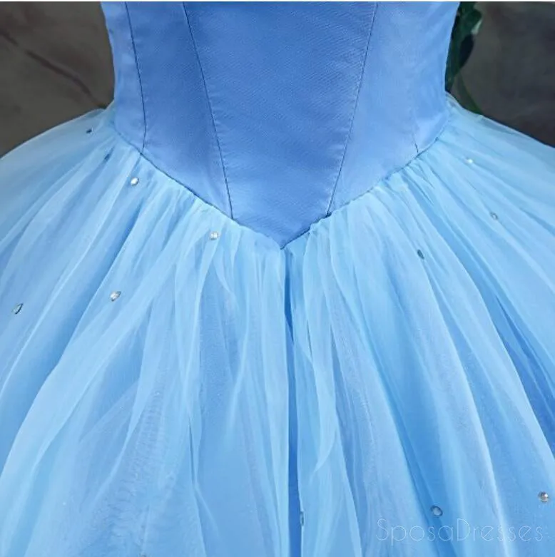 Popular Off Shoulder Blue A line Long Evening Prom Dresses, 17523