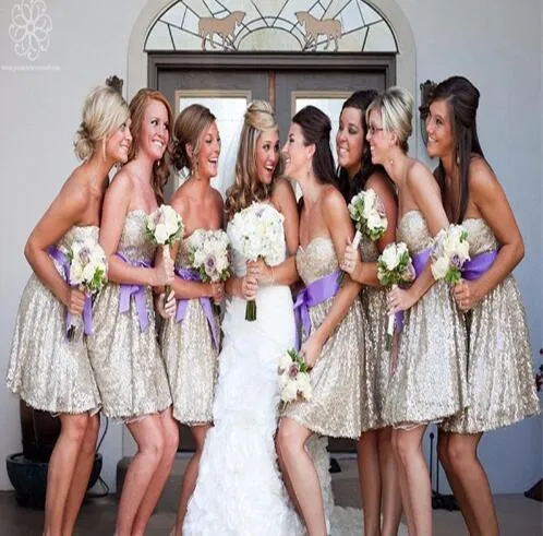 Popular Short Sequins Strapless Elegant For Wedding Party ,Bridesmaid Dresses,WGY0141