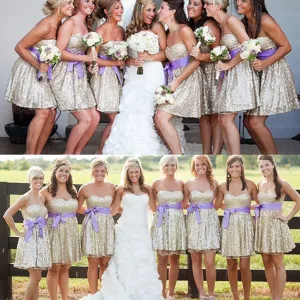 Popular Short Sequins Strapless Elegant For Wedding Party ,Bridesmaid Dresses,WGY0141