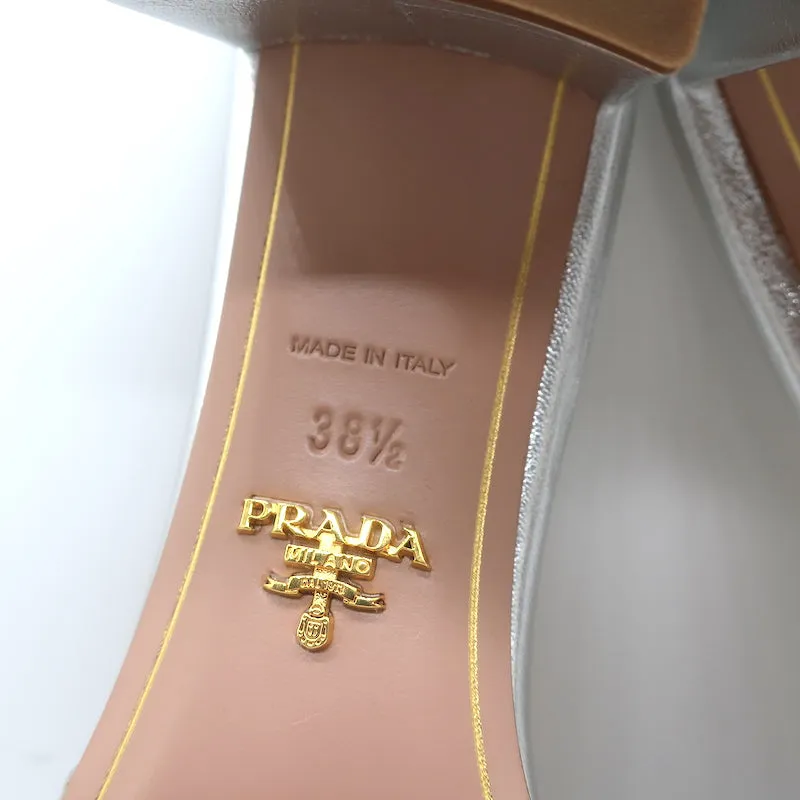 Prada Crystal-Embellished Mule Sandals Silver Metallic Leather Size 38.5 NEW