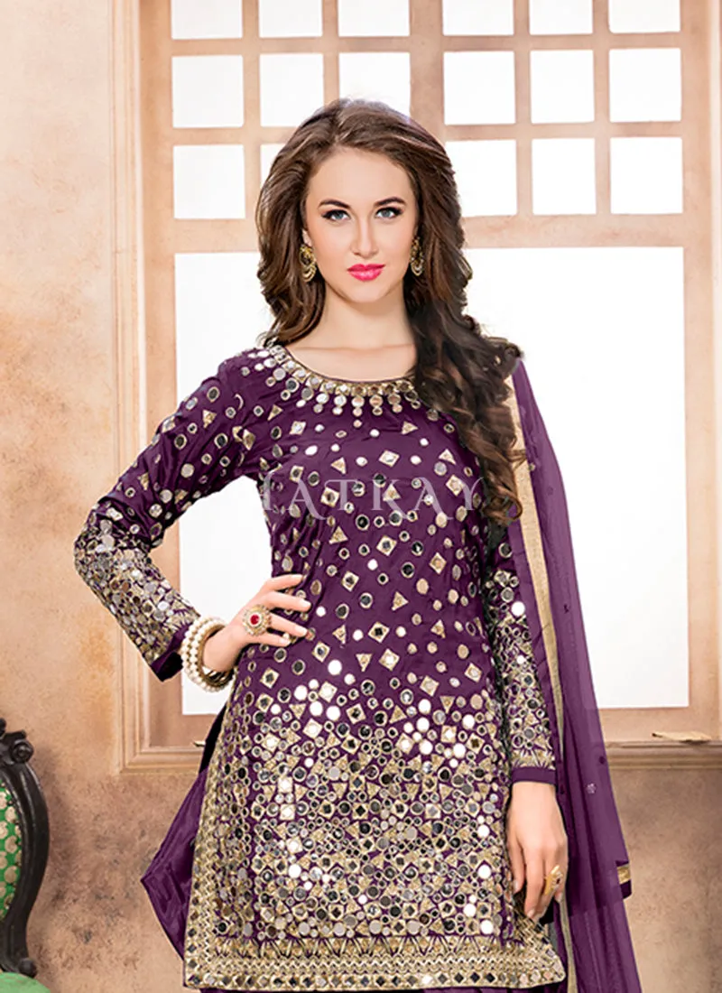 Purple Mirror Work Punjabi Suit
