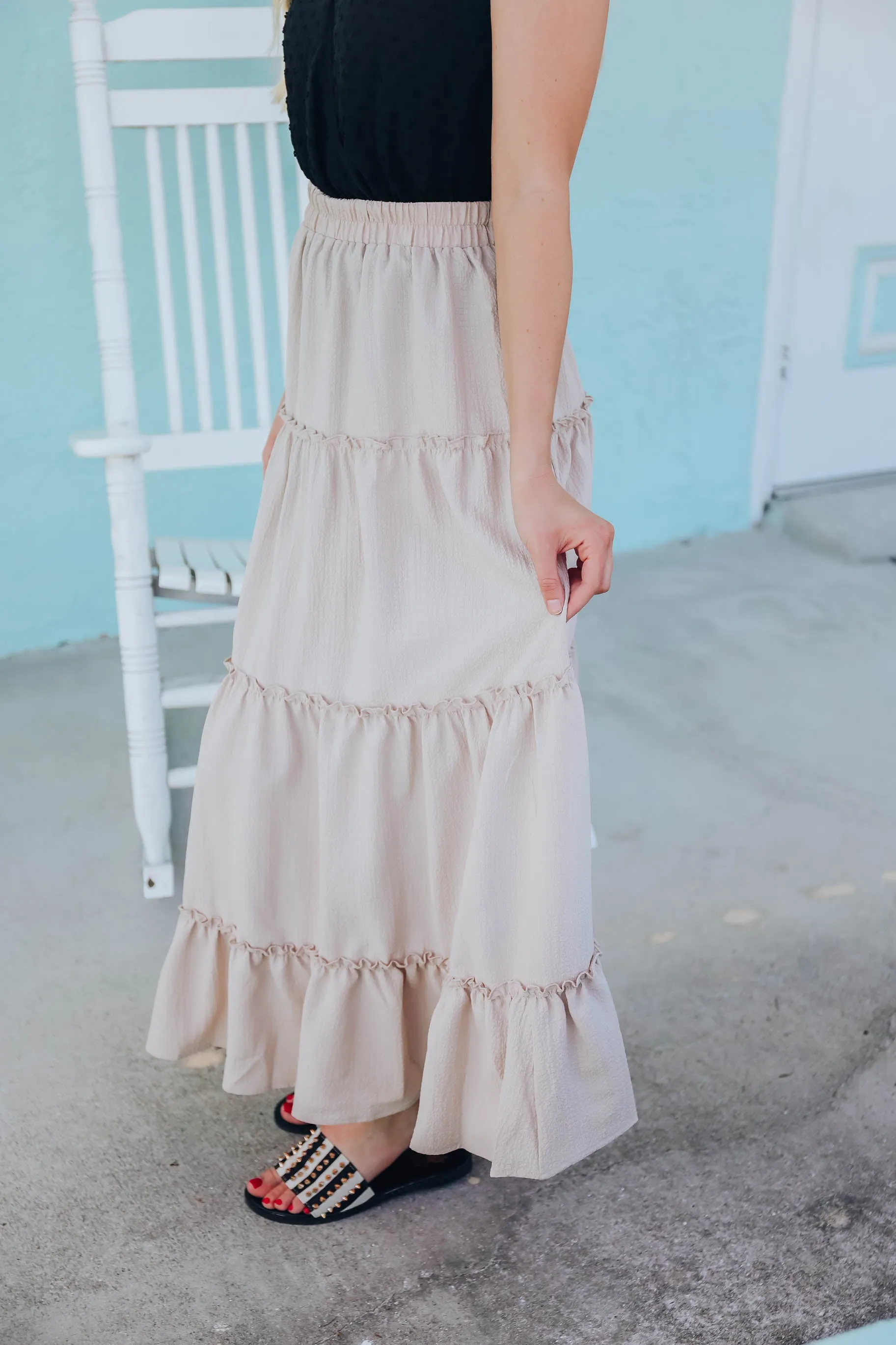 Rae Tiered Maxi Skirt - Khaki