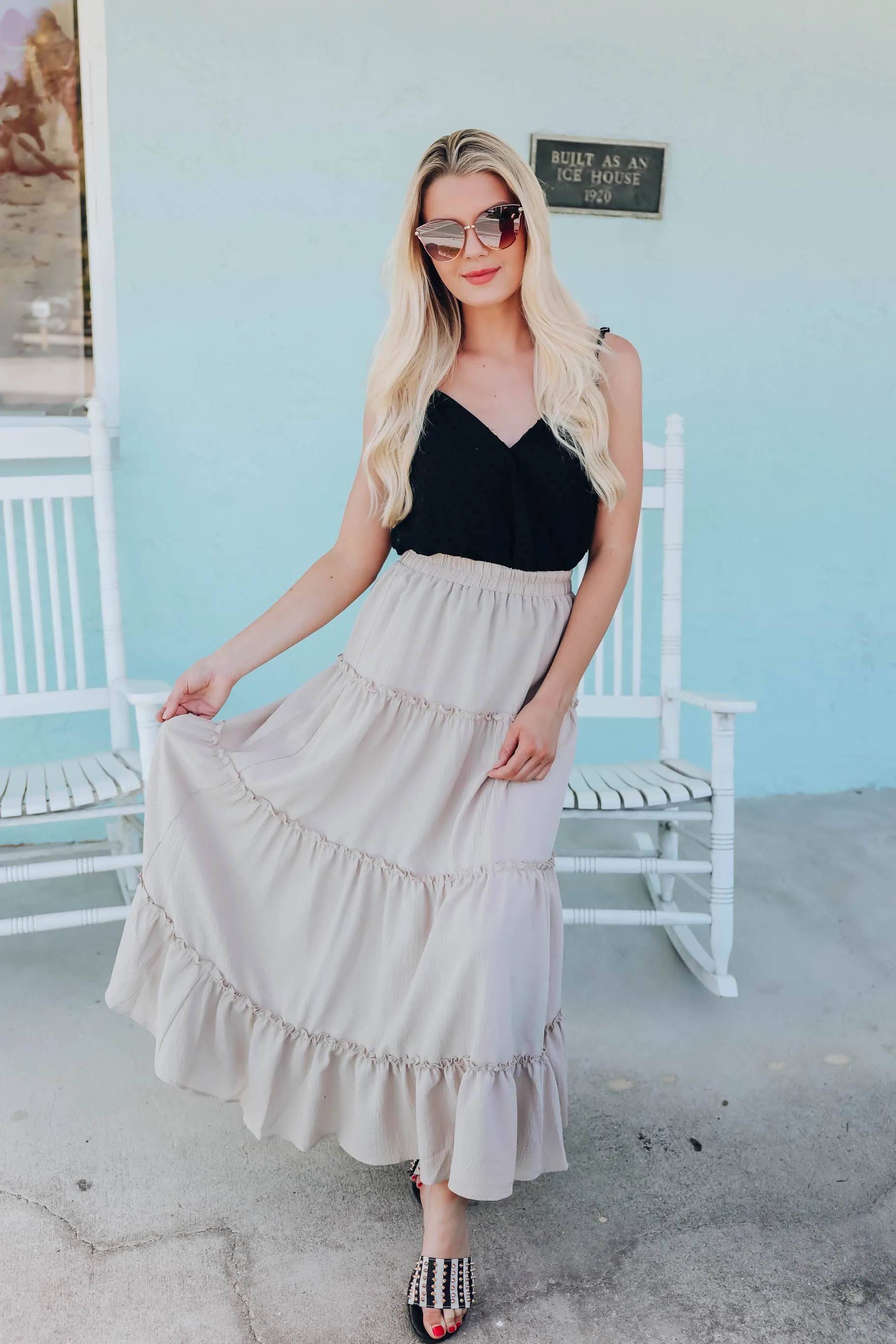 Rae Tiered Maxi Skirt - Khaki