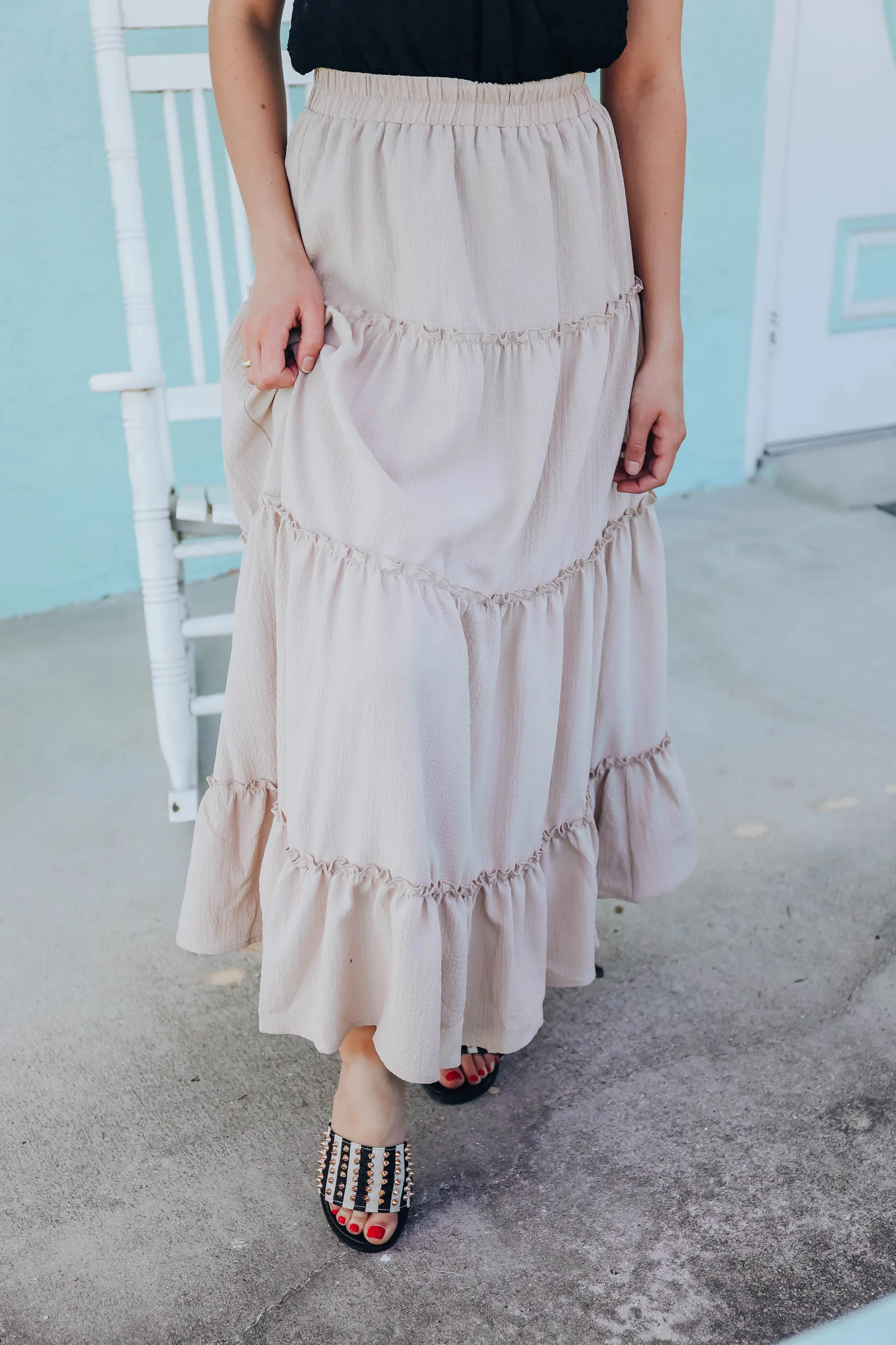 Rae Tiered Maxi Skirt - Khaki