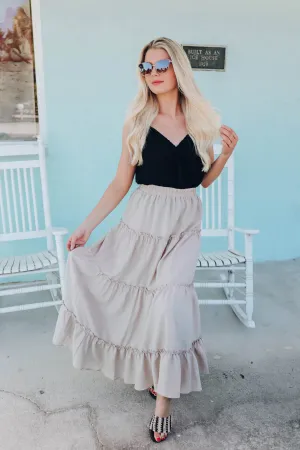 Rae Tiered Maxi Skirt - Khaki