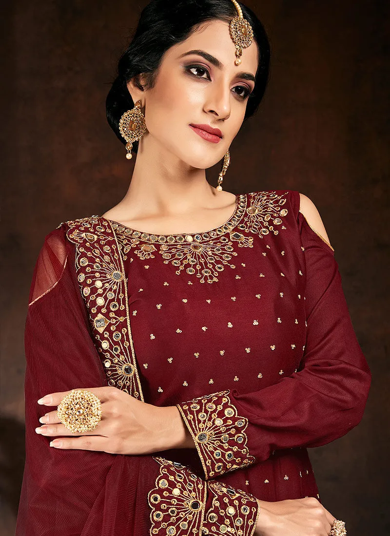 Red Mirror Work Punjabi Suit