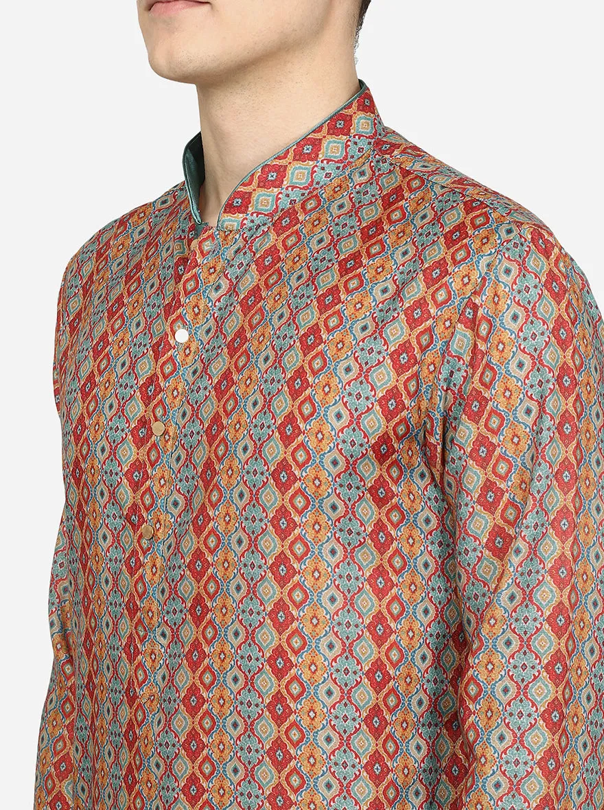 Red Printed Cotton Blend Kurta | The Kurta Company