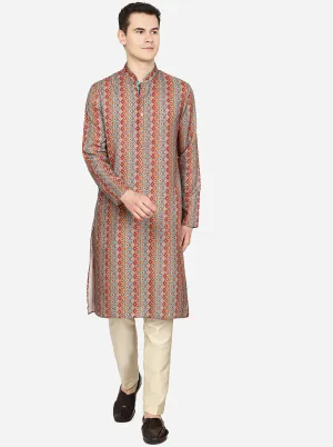 Red Printed Cotton Blend Kurta | The Kurta Company