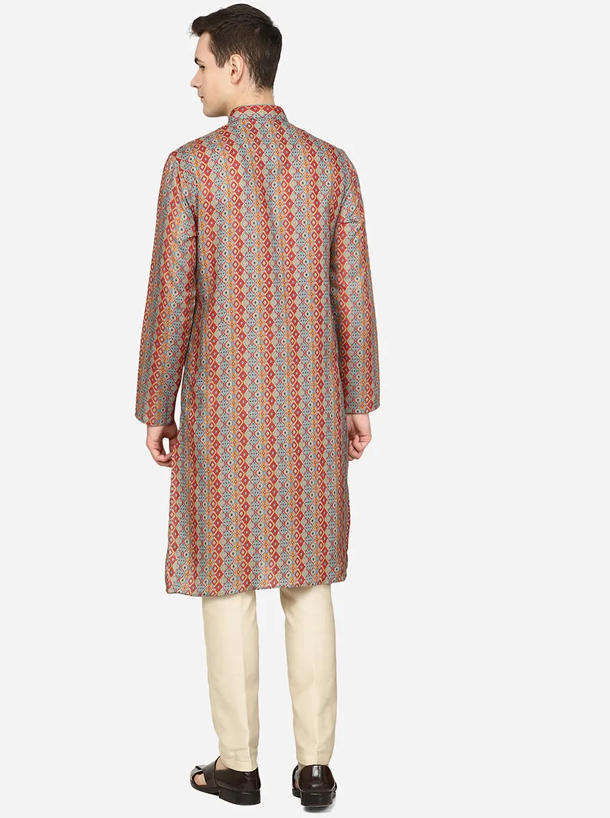 Red Printed Cotton Blend Kurta | The Kurta Company