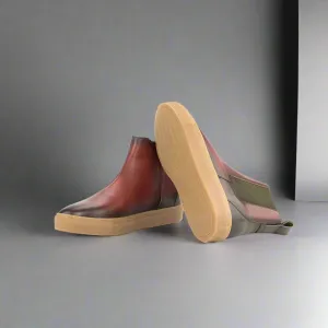 Reddish Leather Kevin High Top Chelsea Sneaker Boots - Sneakers Boots