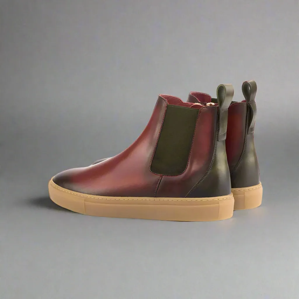 Reddish Leather Kevin High Top Chelsea Sneaker Boots - Sneakers Boots