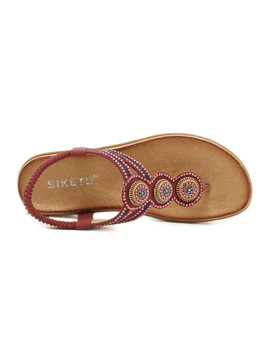 Rhinestone Embellished Sandals - Siketu
