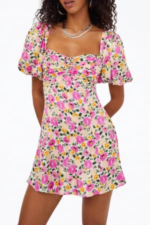 SASHA FLORAL-PRINT PUFF SLEEVE MINI DRESS