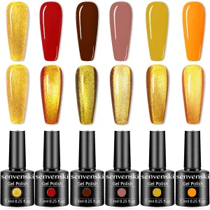 senvenski Jelly Crystal Gel Nail Polish Translucent Tortoise Shell Nails Red Coral Burnt Orange Grey Amber Brown 6 Colors Gift Soak Off UV LED Manicure Art Varnish Kit (BT6-002)
