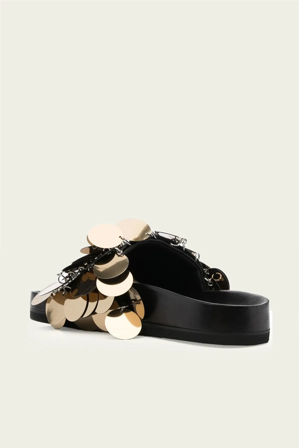 Sequin-Embellished Slides in Light Gold