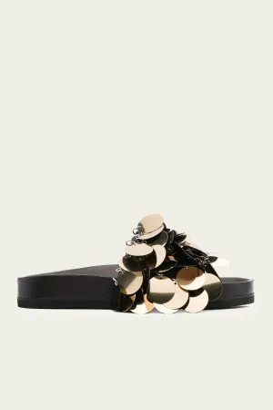 Sequin-Embellished Slides in Light Gold