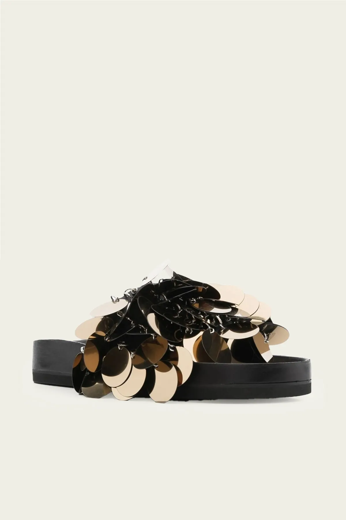 Sequin-Embellished Slides in Light Gold