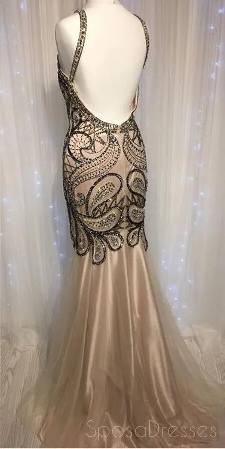 Sexy Backless Delicate Beading Mermaid Long Evening Prom Dresses, Popular Cheap Long 2018 Party Prom Dresses, 17294
