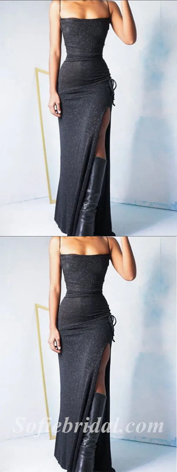 Sexy Charming Spaghetti Straps Square Side Slit Mermaid Long Prom Dresses,SFPD0432