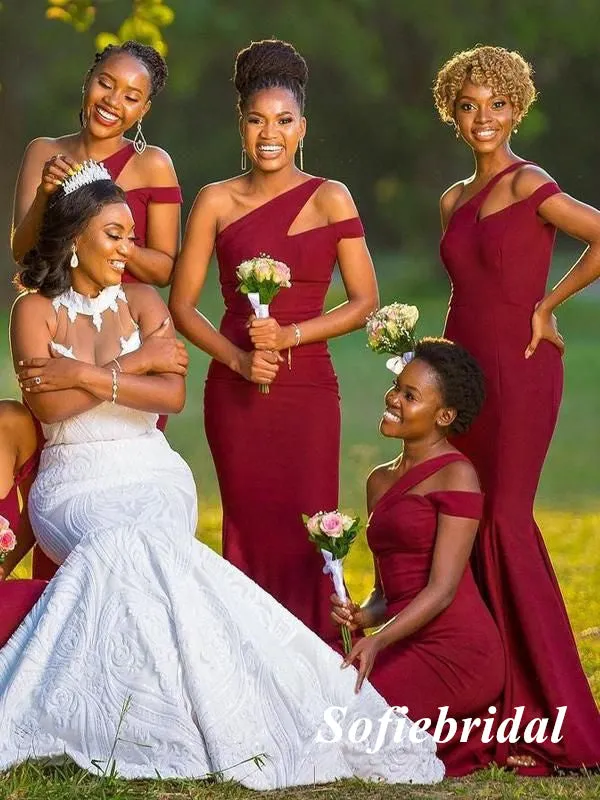 Sexy Jersey One Shoulder Sleeveless Mermaid Floor Length Bridesmaid Dresses, SFWG00530