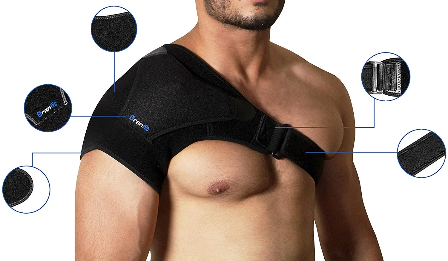 Shoulder Support Brace & Rotator Cuff for Men & Women by BRANFIT, Neoprene Shoulder Compression Sleeve with Pressure Pad is Ideal for Dislocated AC Joint, Labrum Tear & Frozen Shoulder Pain Relief