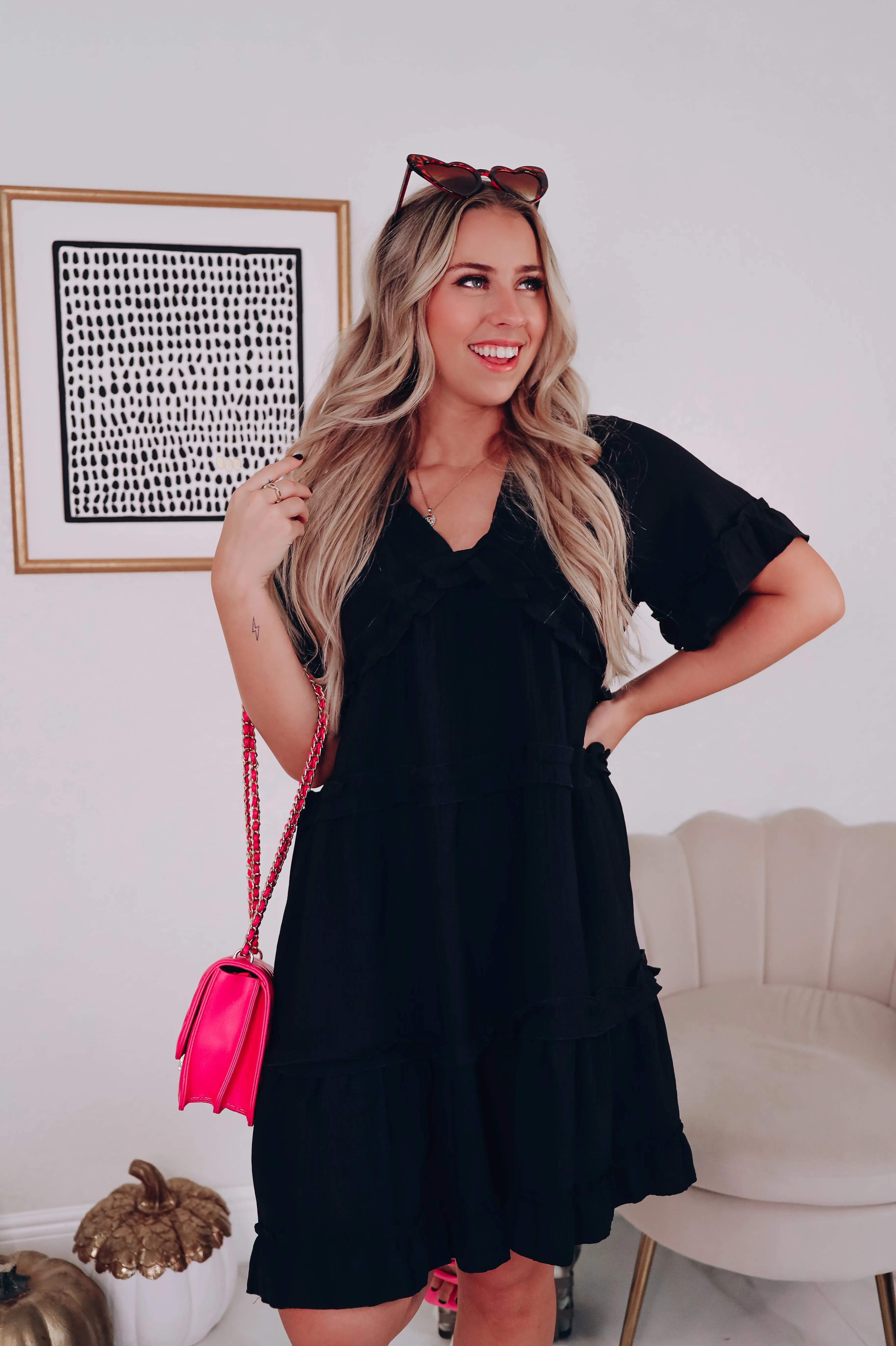 Siena Crinkle Ruffle Dress - Black