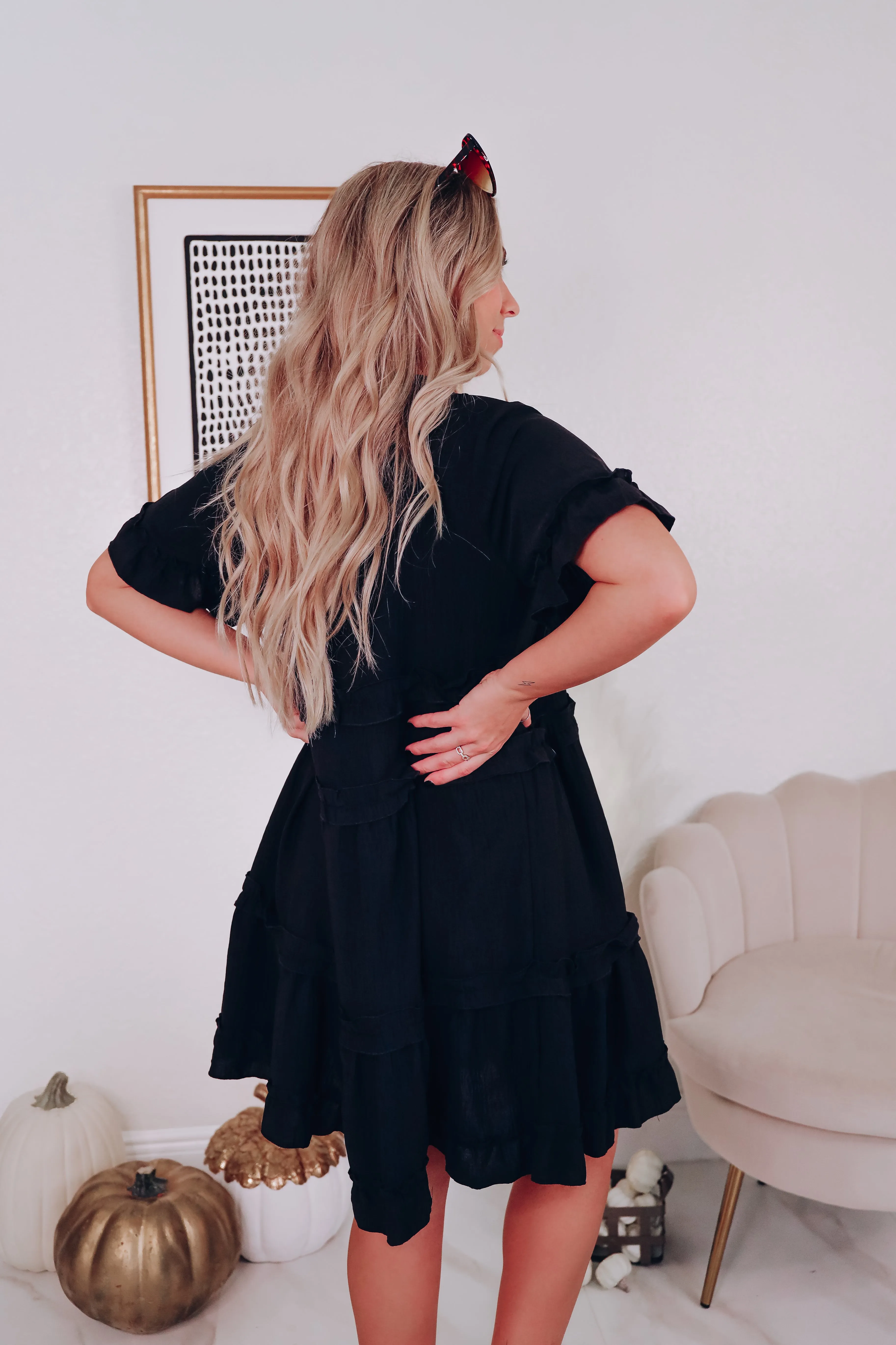 Siena Crinkle Ruffle Dress - Black