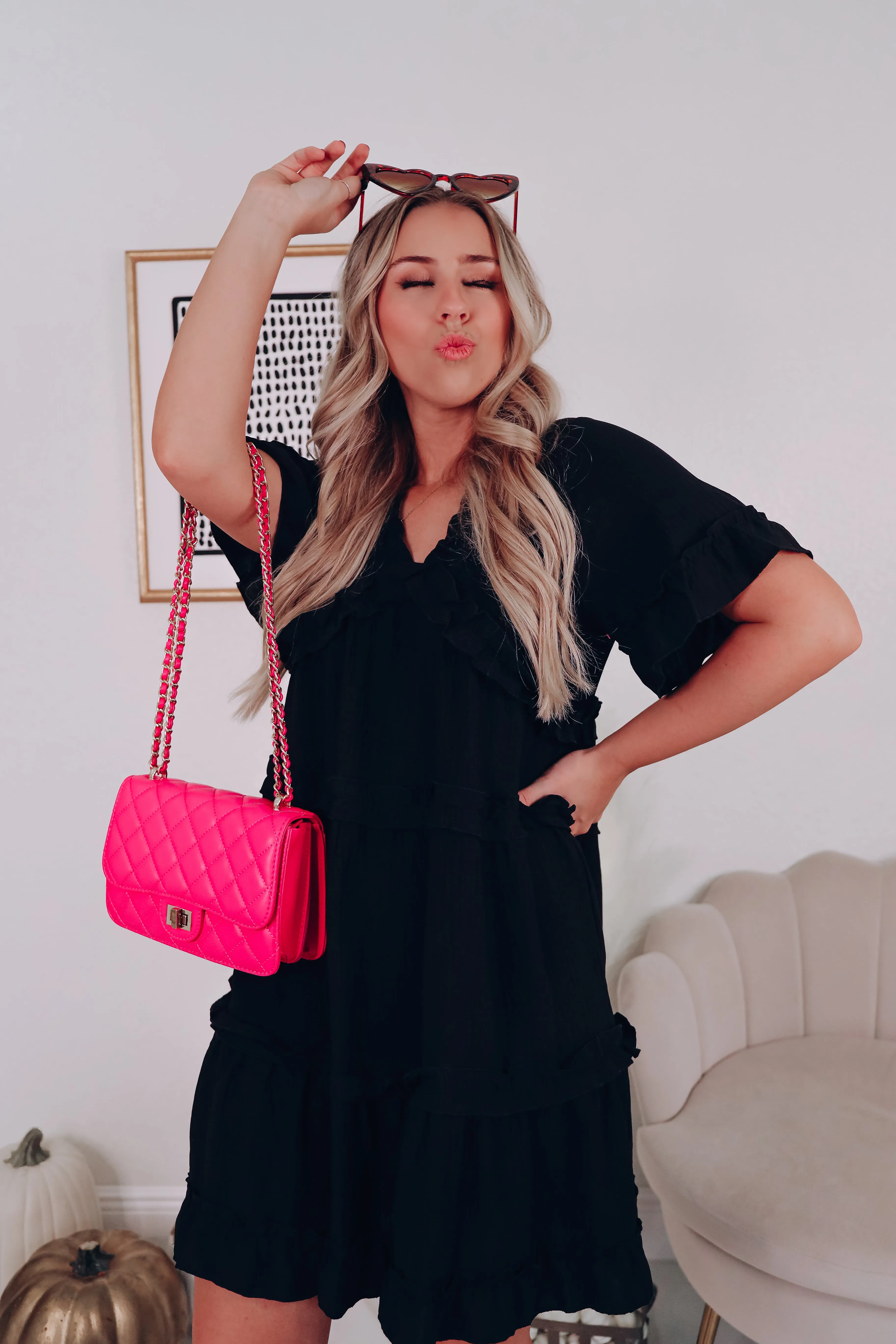 Siena Crinkle Ruffle Dress - Black