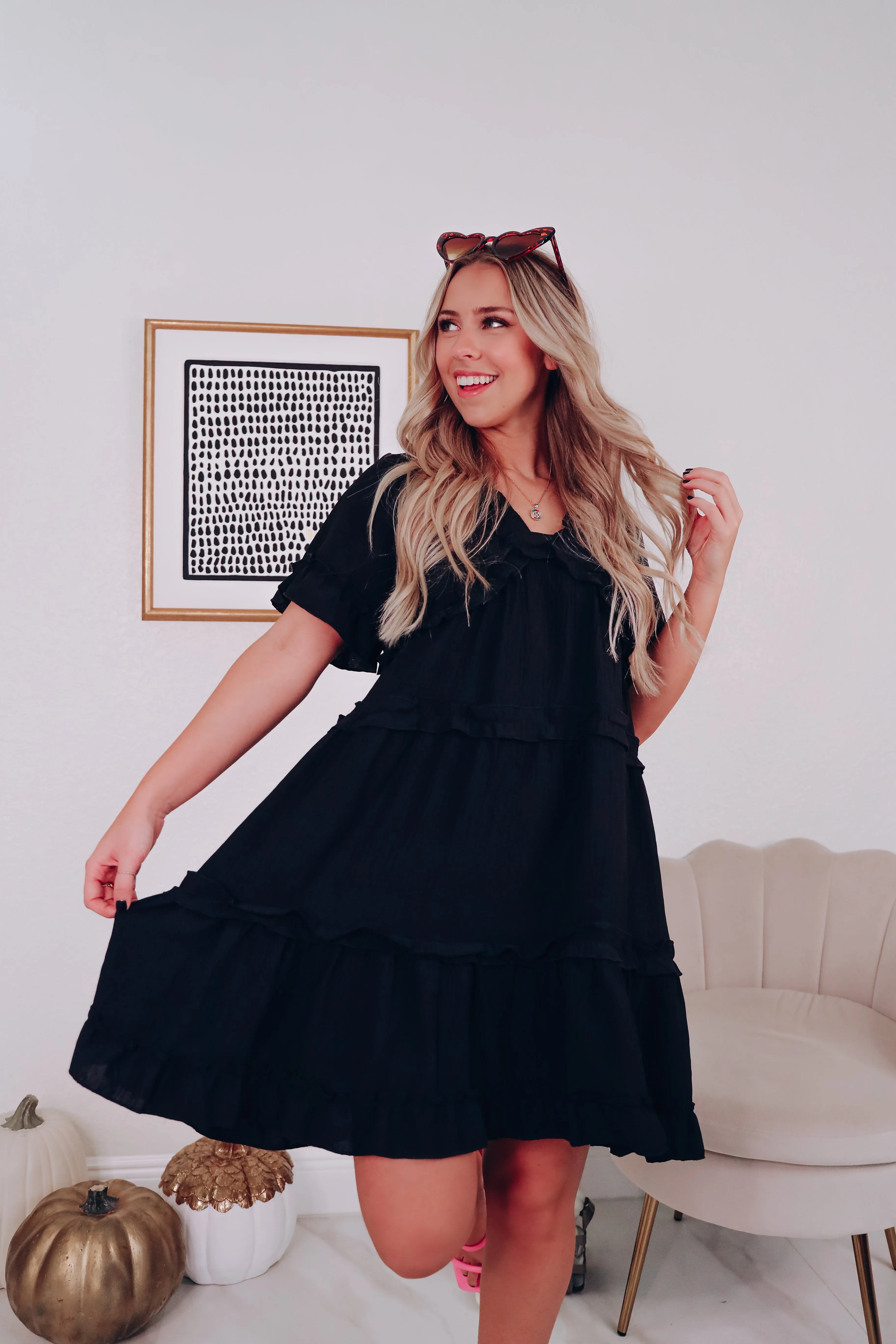 Siena Crinkle Ruffle Dress - Black