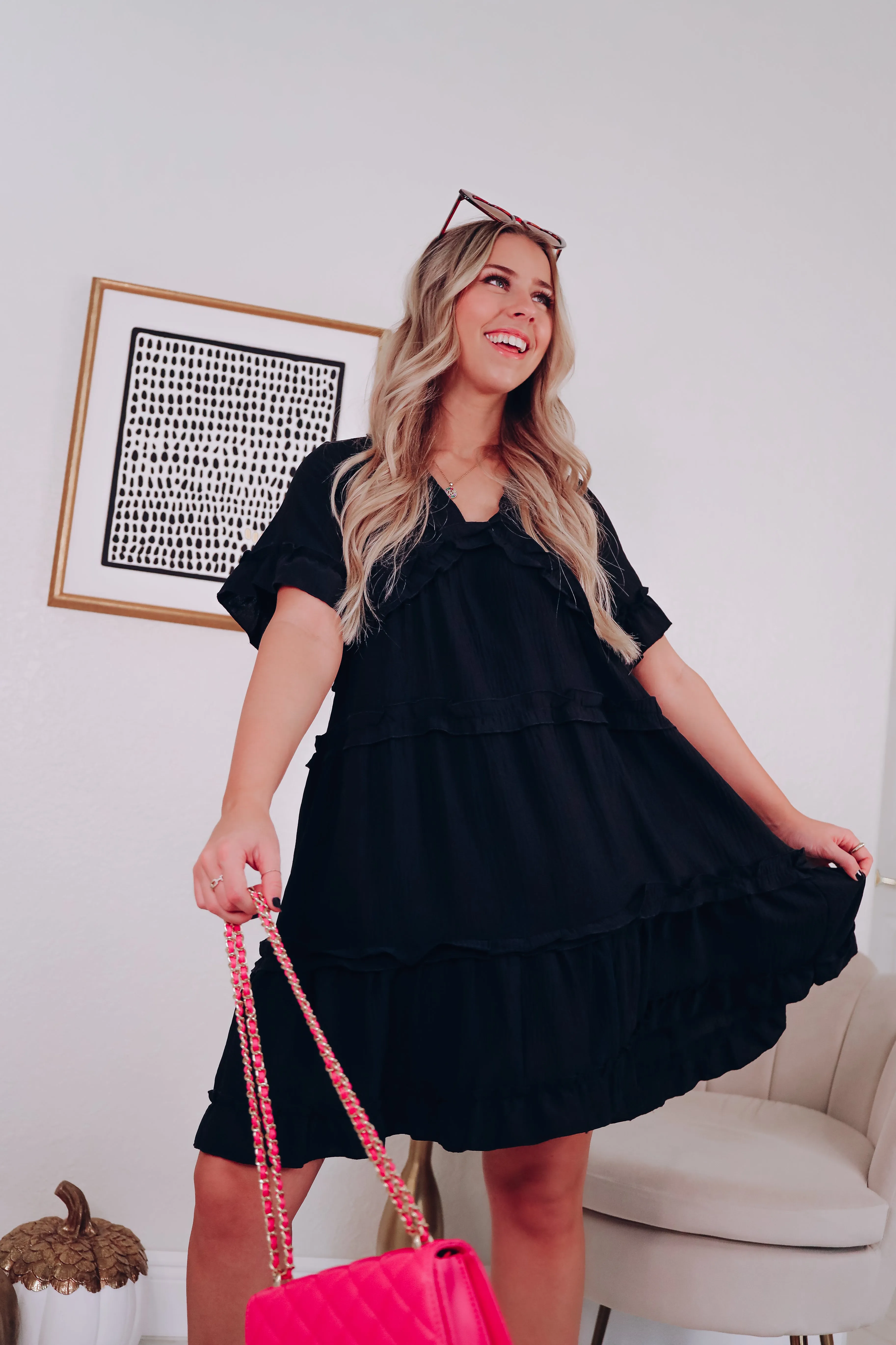 Siena Crinkle Ruffle Dress - Black