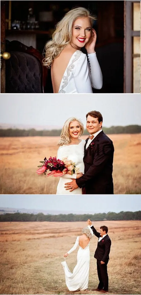 Simple Long Sleeves Modest Country Beach Long Wedding Dresses, WD0555