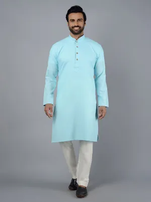 Sky Blue Solid Cotton Blend Kurta | The Kurta Company